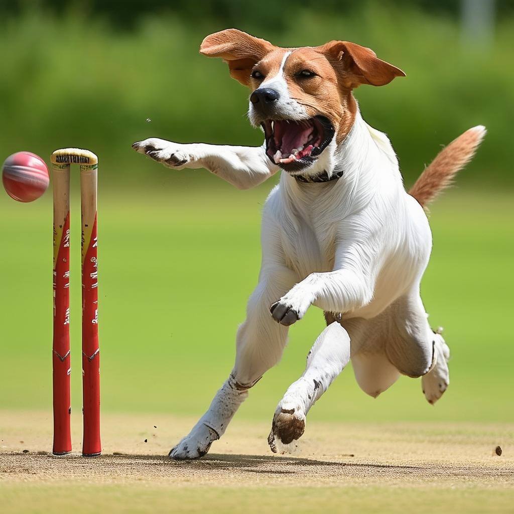 dog playing cricket
