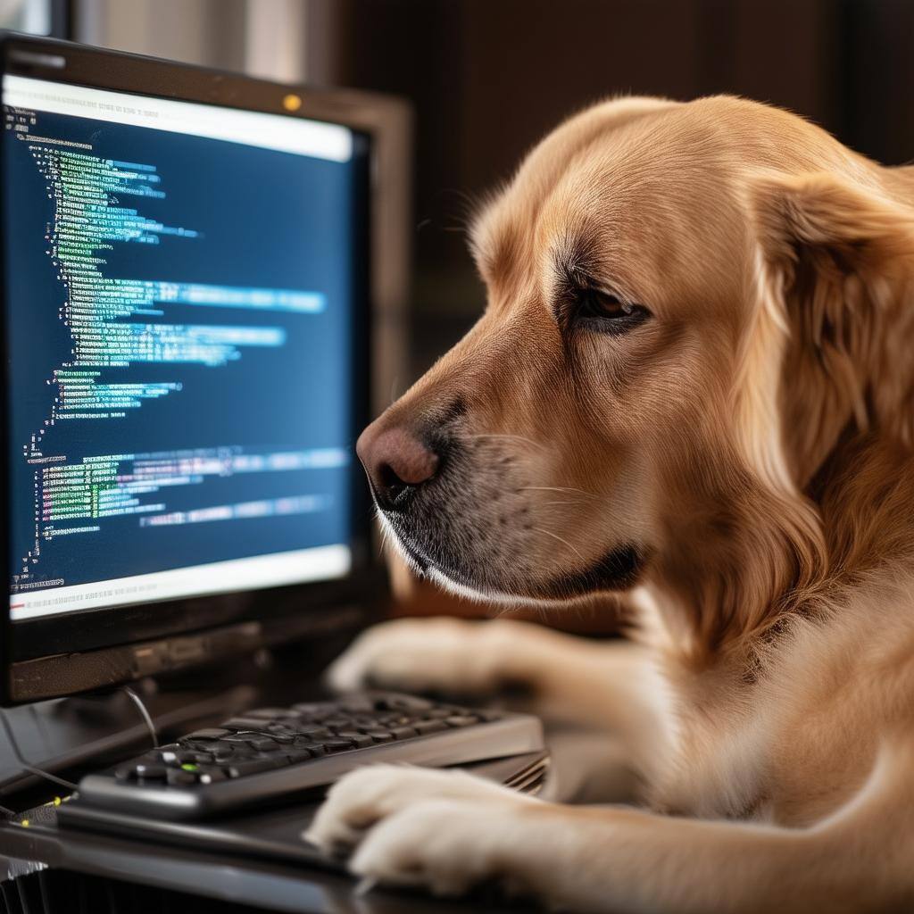 dog using computer